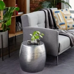 Flash Sale 🎉 Silver Aluminum Contemporary Accent Table by Ivory and Iris 🧨 -Cheap Ivory and Iris Store D305484S 6