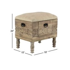 Best Sale 🔥 Beige Chinese Fir Farmhouse Stool by Ivory and Iris 🌟 -Cheap Ivory and Iris Store D318035S 7