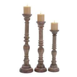 Wholesale 🛒 Brown Mango Wood Traditional Candle Holder Set by Ivory and Iris ❤️