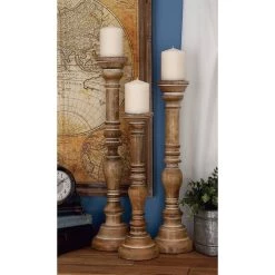 Wholesale 🛒 Brown Mango Wood Traditional Candle Holder Set by Ivory and Iris ❤️ -Cheap Ivory and Iris Store D329662S 9