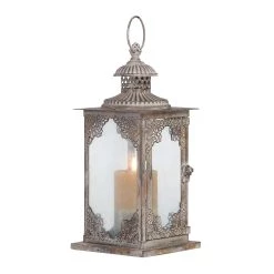 Coupon 🎉 13" Gray Iron Vintage Candle Holder Lantern by Ivory and Iris 🤩