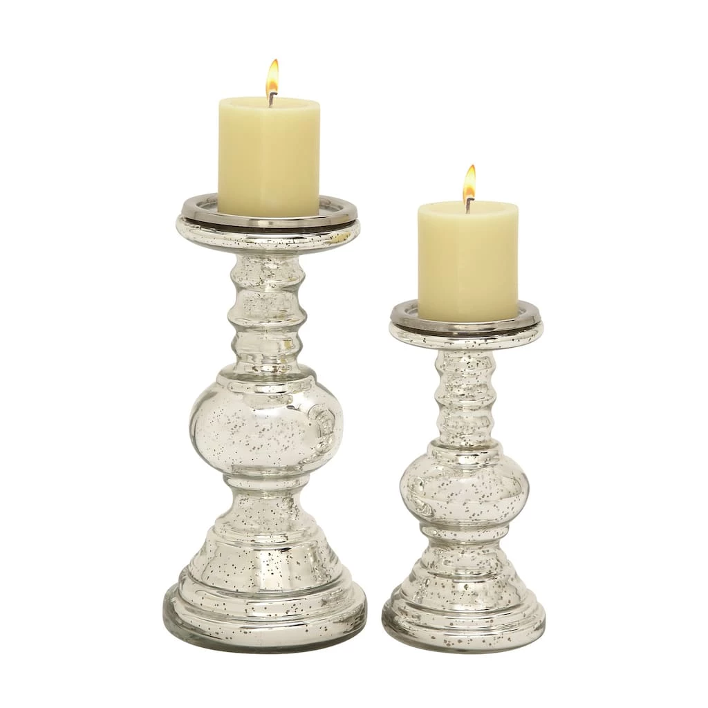Outlet π€© Silver Glass Traditional Candle Holder Set by Ivory and Iris π 1 Outlet π€© Silver Glass Traditional Candle Holder Set by Ivory and Iris π