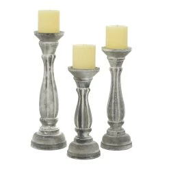 Deals 🎉 White Distressed Wood Traditional Candle Holder Set, 3ct. by Ivory and Iris 😉