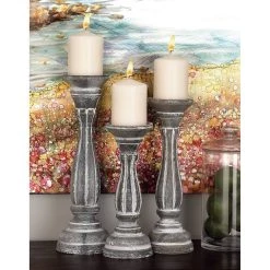 Deals 🎉 White Distressed Wood Traditional Candle Holder Set, 3ct. by Ivory and Iris 😉 -Cheap Ivory and Iris Store D329670S 10