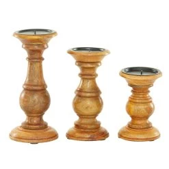 Discount ❤️ Mango Wood Traditional Candle Holder Set by Ivory and Iris 😉 -Cheap Ivory and Iris Store D329683S 5