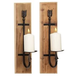 Promo π― 24" Brown Wood Industrial Wall Sconce Set, 2ct. by Ivory and Iris π