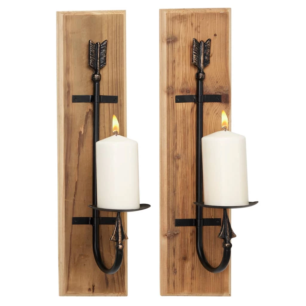 Promo π― 24" Brown Wood Industrial Wall Sconce Set, 2ct. by Ivory and Iris π 1 Promo π― 24" Brown Wood Industrial Wall Sconce Set, 2ct. by Ivory and Iris π