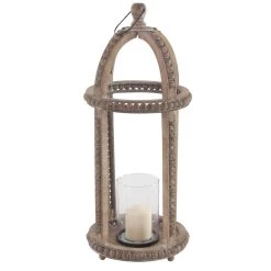Best Pirce 😀 29" Brown Recycled Wood Natural Candle Holder Lantern by Ivory and Iris 🔥