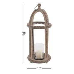 Best Pirce 😀 29" Brown Recycled Wood Natural Candle Holder Lantern by Ivory and Iris 🔥 -Cheap Ivory and Iris Store D329711S 5