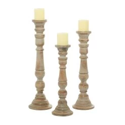 Brand new π₯ Light Brown Mango Wood Traditional Candle Holder Set, 3ct. by Ivory and Iris π