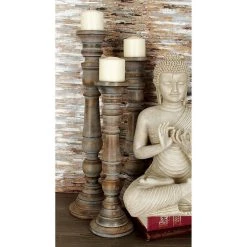 Brand new 🔥 Light Brown Mango Wood Traditional Candle Holder Set, 3ct. by Ivory and Iris 😀 -Cheap Ivory and Iris Store D329718S 8