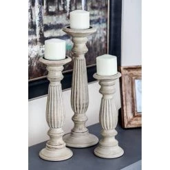 Buy 🤩 Brown Mango Wood Traditional Candle Holder Set by Ivory and Iris 🥰 -Cheap Ivory and Iris Store D329721S 9
