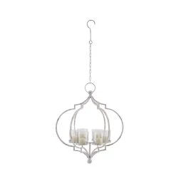 New 😀 19'' White Iron Farmhouse Hanging Candle Holder by Ivory and Iris ⌛