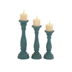 Best deal 🔥 Blue Wood Traditional Candle Holder Set by Ivory and Iris 👏