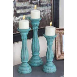 Best deal 🔥 Blue Wood Traditional Candle Holder Set by Ivory and Iris 👏 -Cheap Ivory and Iris Store D329758S 8