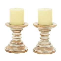 Best reviews of 👏 6'' Light Brown Mango Wood Traditional Candle Holder, 2ct. by Ivory and Iris 🤩