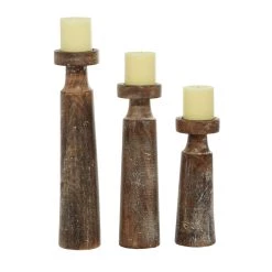 Flash Sale 🎉 Brown Mango Wood Natural Candle Holder Set by Ivory and Iris 😉