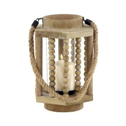 Best Pirce 👏 11" Light Brown Recycled Wood Candle Holder Lantern by Ivory and Iris 💯