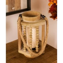Best Pirce 👏 11" Light Brown Recycled Wood Candle Holder Lantern by Ivory and Iris 💯 -Cheap Ivory and Iris Store D329821S 8