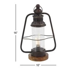 Hot Sale 🔔 16'' Brown Iron Industrial LED Lantern by Ivory and Iris 💯 -Cheap Ivory and Iris Store D329829S 5