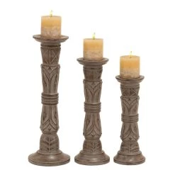 Wholesale π Light Brown Mango Wood Traditional Candle Holder Set by Ivory and Iris π