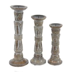 Wholesale 🎁 Light Brown Mango Wood Traditional Candle Holder Set by Ivory and Iris 🎉 -Cheap Ivory and Iris Store D329836S 5