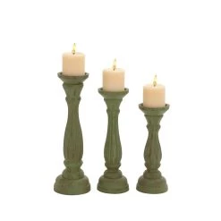 Cheap π Green Wood Traditional Candle Holder Set, 3ct. by Ivory and Iris π