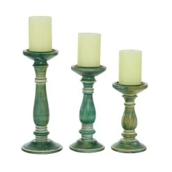Discount 🎉 Green Mango Wood Farmhouse Pillar Candle Holder Set by Ivory and Iris 👏