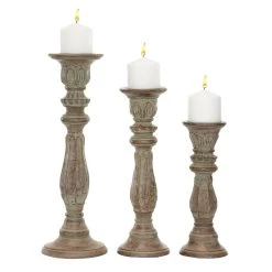 Promo π Brown Mango Wood Traditional Pillar Candle Holder Set by Ivory and Iris π₯°