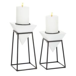 Flash Sale 👍 White Metal Modern Pillar Candle Holder by Ivory and Iris ⭐