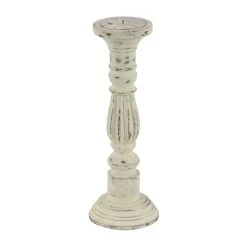 Best deal 🤩 Distressed White Mango Wood Traditional Pillar Candle Holder by Ivory and Iris 😍 -Cheap Ivory and Iris Store D329885S 3
