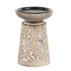 Promo 😀 Brown & White Mango Wood Floral Candle Holder Set by Ivory and Iris 😀 -Cheap Ivory and Iris Store D329886S 3
