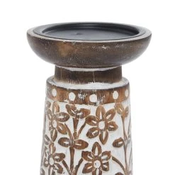 Promo 😀 Brown & White Mango Wood Floral Candle Holder Set by Ivory and Iris 😀 -Cheap Ivory and Iris Store D329886S 7