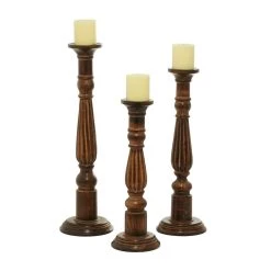 Buy 🤩 Brown Mango Wood Traditional Candle Holders Set, 18", 21" & 24" by Ivory and Iris ❤️