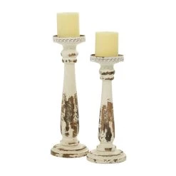 Best Sale 🌟 Brown & White Traditional Candle Holder Set, 13" & 15" by Ivory and Iris 🥰