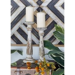 Best Sale 🌟 Brown & White Traditional Candle Holder Set, 13" & 15" by Ivory and Iris 🥰 -Cheap Ivory and Iris Store D329920S 10