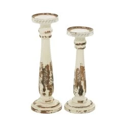 Best Sale 🌟 Brown & White Traditional Candle Holder Set, 13" & 15" by Ivory and Iris 🥰 -Cheap Ivory and Iris Store D329920S 7