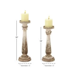 Best Sale 🌟 Brown & White Traditional Candle Holder Set, 13" & 15" by Ivory and Iris 🥰 -Cheap Ivory and Iris Store D329920S 8