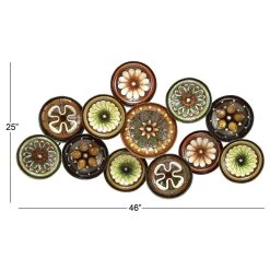 New 🥰 Green & Yellow Iron Floral Plates Wall Decoration by Ivory and Iris 🧨 -Cheap Ivory and Iris Store D352676S 5