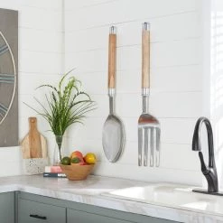 Hot Sale 😉 Wood & Aluminum Utensil Wall Décor Set by Ivory and Iris 😀 -Cheap Ivory and Iris Store D352679S 9