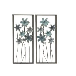 Promo π Blue & Gray Framed Floral Metal Wall Accent, 2ct. by Ivory and Iris π₯