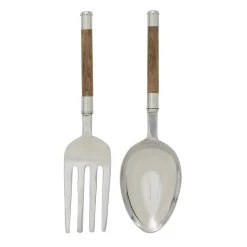 Cheapest 🎁 Silver Aluminum Fork & Spoon Traditional Wall Décor Set by Ivory and Iris 🔔