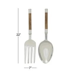 Cheapest 🎁 Silver Aluminum Fork & Spoon Traditional Wall Décor Set by Ivory and Iris 🔔 -Cheap Ivory and Iris Store D352726S 7
