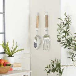 Cheapest 🎁 Silver Aluminum Fork & Spoon Traditional Wall Décor Set by Ivory and Iris 🔔 -Cheap Ivory and Iris Store D352726S 9