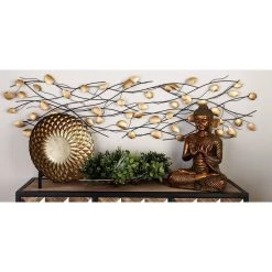 Budget ✔️ Gold Metal Contemporary Leaves Wall Decoration by Ivory and Iris 💯 -Cheap Ivory and Iris Store D352763S 7