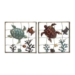 Cheap 😉 Gold & Aqua Coastal Sea life Metal Wall Accent Set, 2ct. by Ivory and Iris 🔥