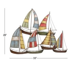 Buy 🧨 Multicolor Sailboat Metal Coastal Wall Accent by Ivory and Iris 👏 -Cheap Ivory and Iris Store D352820S 3