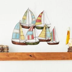 Buy 🧨 Multicolor Sailboat Metal Coastal Wall Accent by Ivory and Iris 👏 -Cheap Ivory and Iris Store D352820S 4