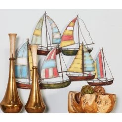 Buy 🧨 Multicolor Sailboat Metal Coastal Wall Accent by Ivory and Iris 👏 -Cheap Ivory and Iris Store D352820S 5