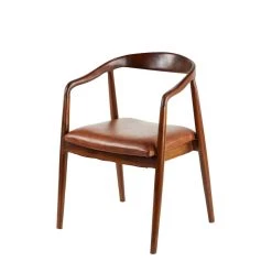 Best Sale 🎁 Brown Leather & Teak Contemporary Dining Chair by Ivory and Iris ❤️